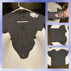 Derek heart black and white strip bodysuit